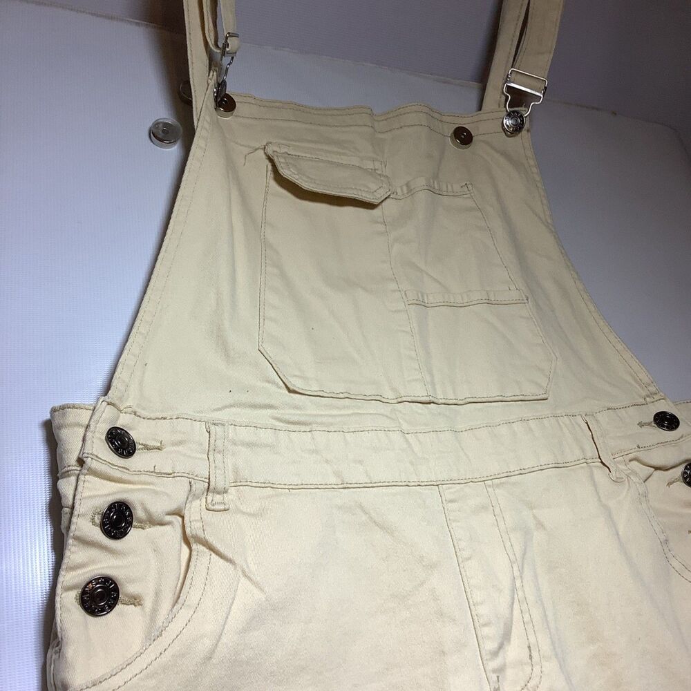 Beige Canvas Cotton Women's Overall Jumpsuit, Sleeveless, Straight Leg, Button - Picture 5 of 16